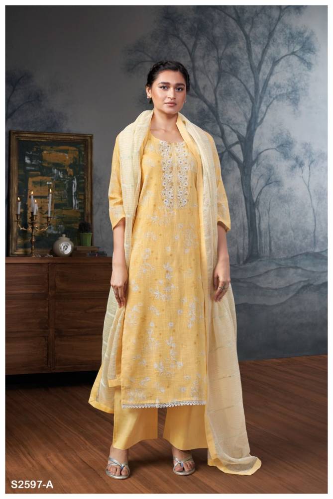 Anvika 2597 By Ganga Printed Embroidery Premium Cotton Dress Material Wholesalers In Delhi